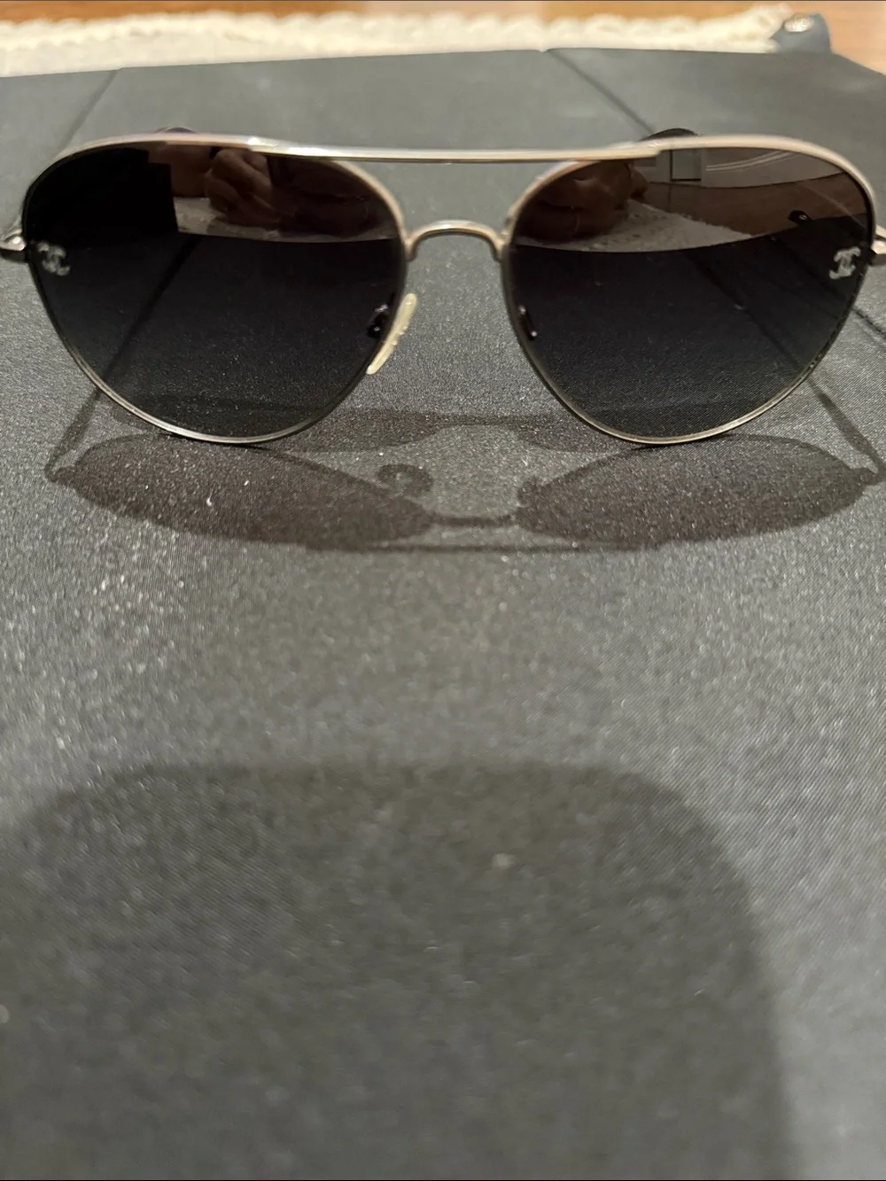 CHANEL Silver Aviator Sunglasses with Black Gradient Lenses